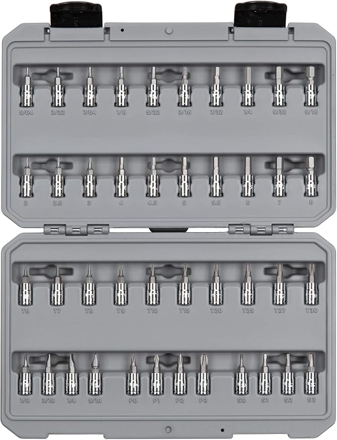 TEKTON 1/4 Inch Drive Hex, Torx, Phillips, Slotted, Square Bit Socket Set with Case (42-Piece) | SHB90301