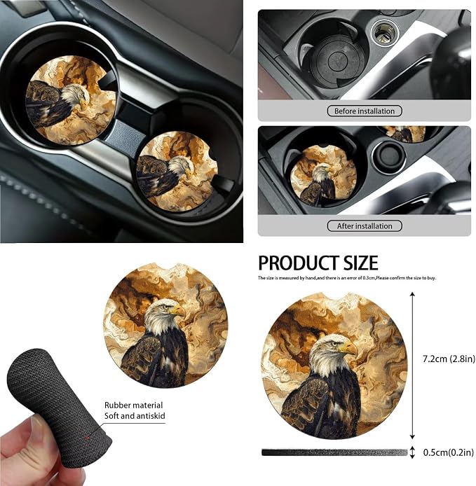 Marble Eagle Car Front Back Seat Covers Full Set with Steering Wheel Cover Safe Belt Pads Cup Coasters Garbage Cans Rear View Mirror Cover Keychain Air Vent Storage Case, Set of 15