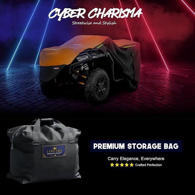 600D ATV Cover Waterproof Heavy Duty Trailerable 4 Wheeler Cover Quad Cover All Season Weather Proof Outdoor UV Protection for Polaris Kawasaki Yamaha Suzuki Can-Am Black/Orange-M