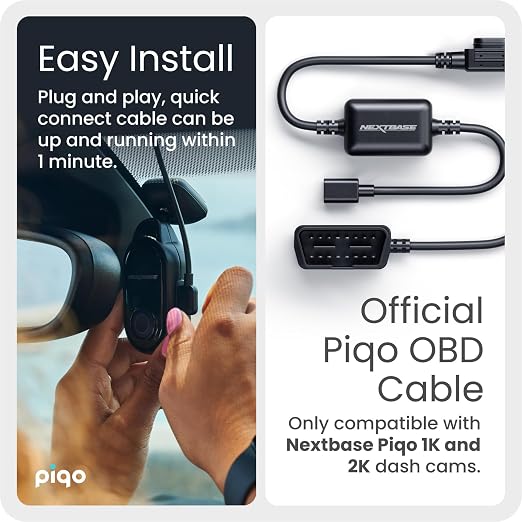 Nextbase Piqo Quick Connect Cable, 0.7-Meter Cable, Plug and Play Setup, Powers Smart Parking, Compatible with Piqo 1k