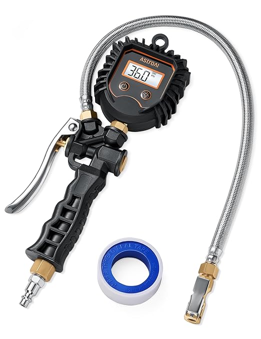 AstroAI Digital Tire Pressure Gauge, Heavy Duty Tire Inflator Gauge 250PSI Air Chuck Compressor Accessories with Stainless Braided Hose, Rotatable Dial&Quick Connect Coupler for Truck/RV/SUV
