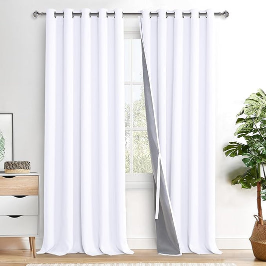 XWZO White Blackout Curtains with Tiebacks - Extra Large Heat and Full Light Blocking Window Panels with Grommets for Bedroom/Nursery, White, W60 x L95, Set of 2