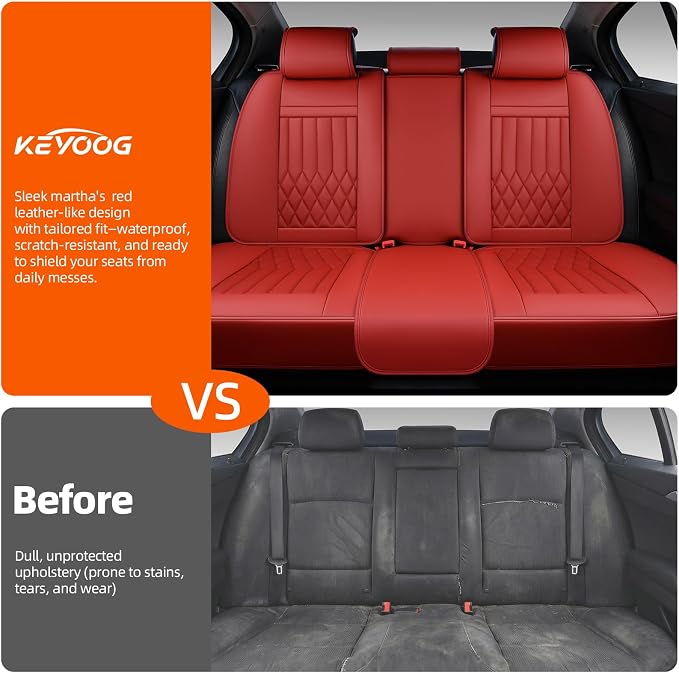5-Seater Waterproof and Breathable Nappa Leather Car Seat Covers Full Set, Fit for Front and Rear Seats of Cars, Compatible with Airbags, Car Seat Protector Covers for Most Cars - Wine red