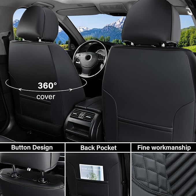 Coverado Front Seat Covers, Leather Car Seat Covers, Black Seat Covers for Cars, Car Seat Protector Cushions Universal Fit for Most Cars & SUV Trucks(Black)