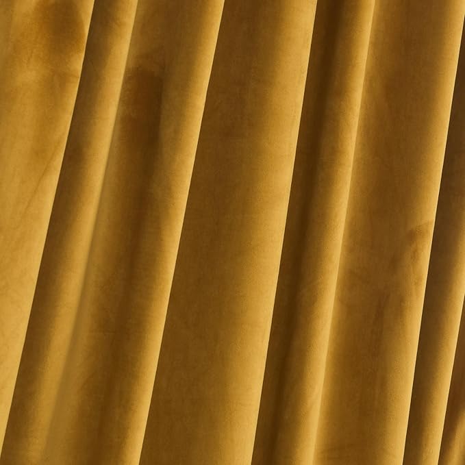 Roslynwood Luxury Soft Mustard Velvet Curtains 63 inches Long Back Tab Thermal Insulated Blackout Window Drapes for Living Room/Bedroom/Dining Room, W52 x L63, 2 Panels