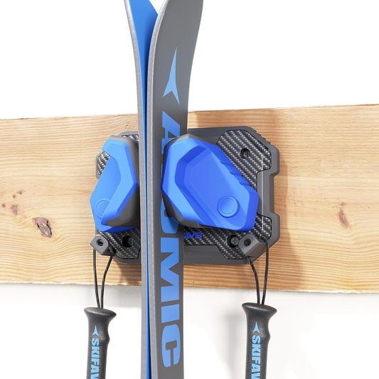 Ski & Snowboard Wall Rack for Garage Wall Fits Any Ski/board, Ski Wall Mount Holders Damage-Free Storage Rack, Garage Organization Space-Saving Winter Gear Organizer, Blue, 1 Pack