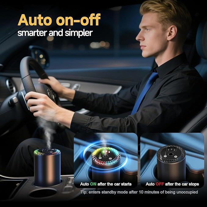 Smart Car Air Freshener with Star Light & 150ml Diffusers Oil Refills, Auto On/Off Aroma Diffuser, 3 Adjustable Modes Rechargeable Aromatizante para Carro - Car Diffuser（Cologne+Ocean+Serendipity）