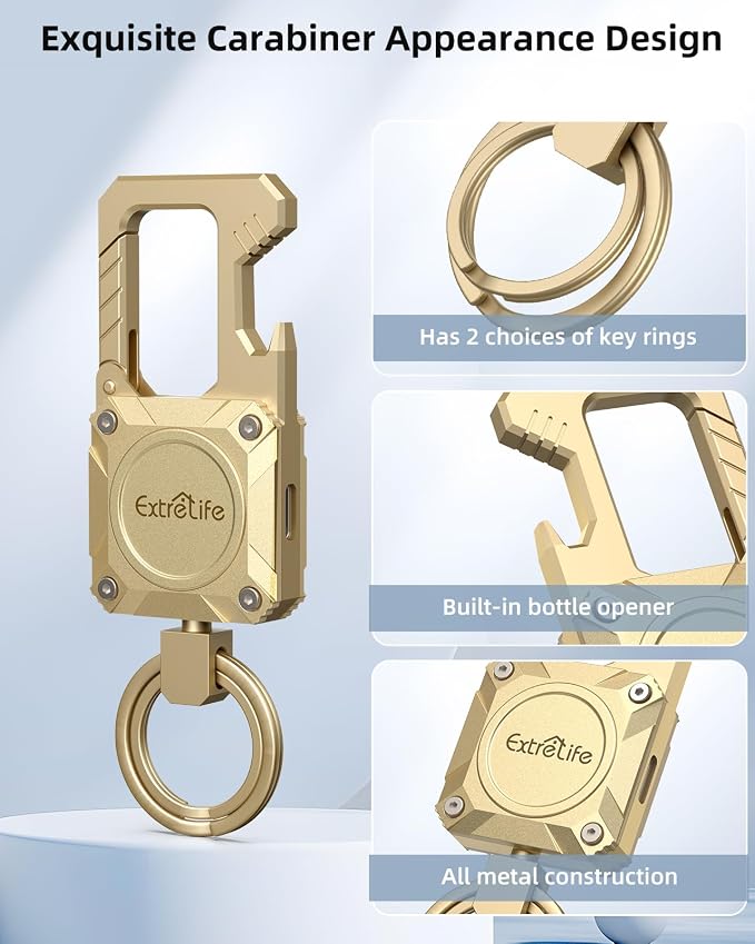 ExtreLife Keychain, Works with Apple Find My, Bottle Opener, Carabiner Car Key Chains with Gps Tracker