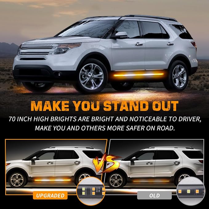 XRIDONSEN 2PCS 60 inch Running Board Emergency Strobe Lights Strip & Amber White 28.4" 80 LED Roof Top Strobe Light Bar for Construction Vehicles Plow/Tow Trucks Pickup