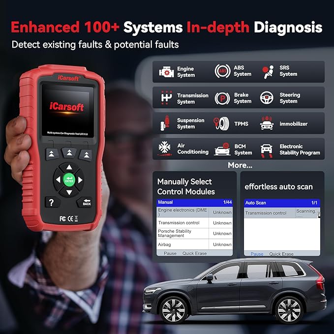 iCarsoft LR V1.0 for Land Rover/Jaguar OBD2 Scanner, All System Diagnostic Scan Tool Oil/SAS Reset Battery Test CAN Car Code Reader,DTC Lookup, 118 Live Data, VIN, Freeze Frame