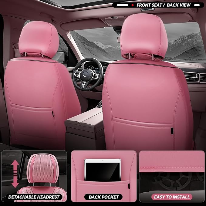 Auto Dynasty Car Seat Covers Front Set, Anti-Slip Automotive Interior Covers with Storage Pocket, Breathable Car Seat Protectors, Airbag Compatible, Fit Most Vehicles, Diamond Stitch Mesh Pink (2Pcs)
