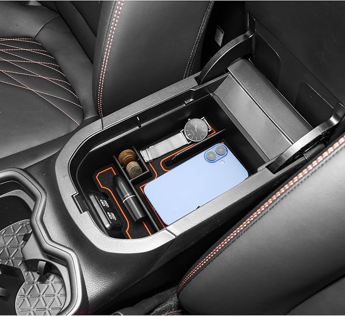 LUWU 2025 RAV 4 Center Console Organizer Compatible with 2019 2020 2021 2022 2023 2024 2025 Toyota RAV 4 Accessories Armrest Console Secondary Storage Box Insert Tray ABS Material Orange