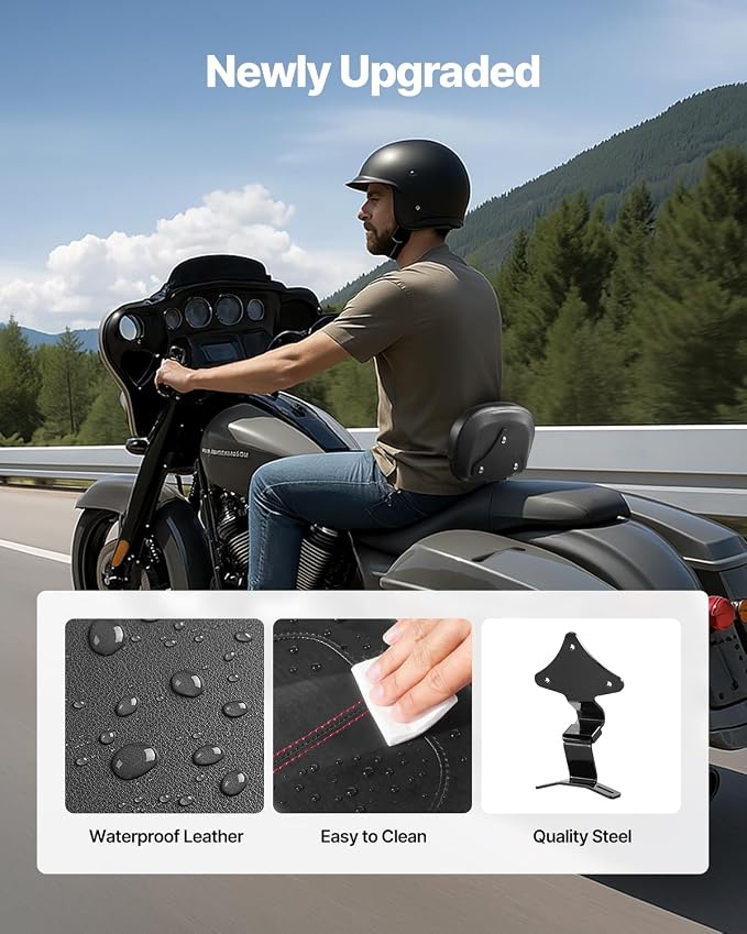 VEVOR Motorcycle Backrest Sissy Bar, Compatible With Harley-Davidson Touring Street Glide Road Glide Road King, 12.2 inch Height Detachable Rider Backrest, For Motorcycles, Black