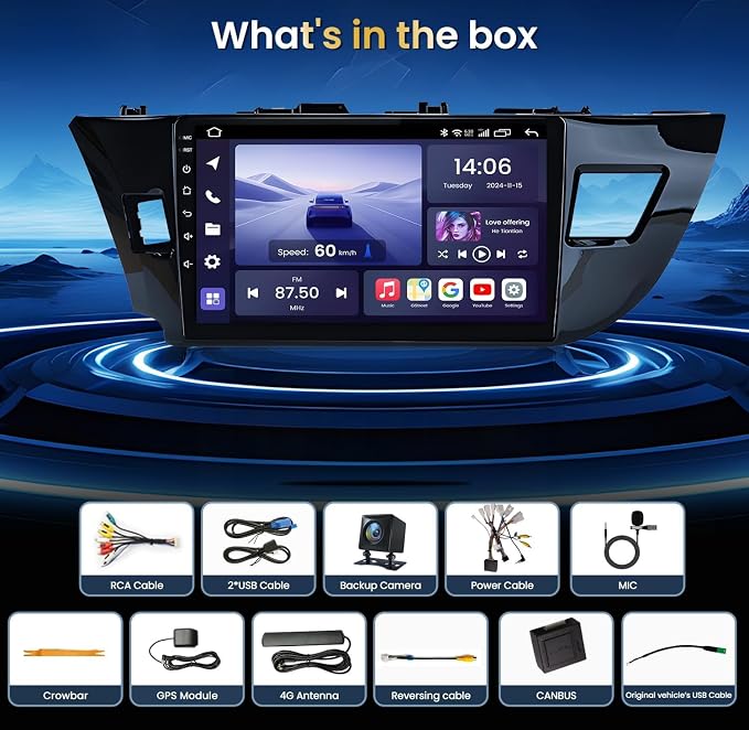 8 Core 32G ROM Car Radio for Toyota Corolla 2014 2015 2016: Upgrade Android 13 Head Unit with 1280 * 800 HD Touchscreen Stereo Carplay Android Auto 5G WiFi Bluetooth 1080P Backup Camera GPS FM
