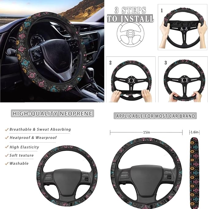 AFPANQZ 11 Pack Car Accessories Set Retro Aztec Graphics Car Seat Covers Steering Wheel Cover, Car Seats Covers, Seat Belt Pads Gear Shift Knob Handbrake Cushion Car Cup Holder Coaster