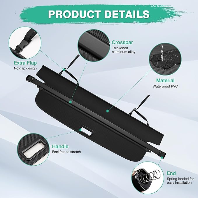 Powerty Cargo Cover for 2025 2026 Chevy Chevrolet Equinox/GMC Terrain Accessories Trunk Cover Retractable Trunk Shielding Shade Cargo Luggage Cover No Gap(NOT for Equinox EV)