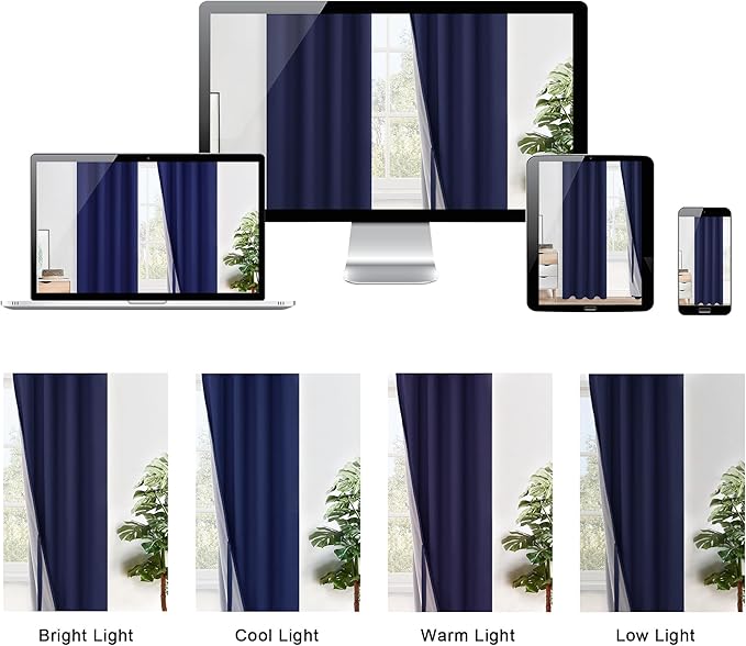 XWZO 100% Blackout Curtains 63 Inches Long with Tiebacks- Full Shade Window Drapes Thermal Insulated Double Layer with Black Liner for Bedroom/Living Room, Grommet, Navy Blue, W42 x L63, Set of 2