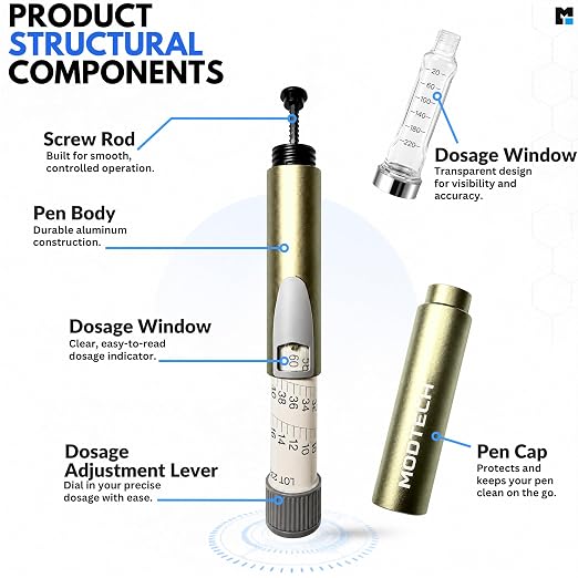 V2 Premium Metal Research Pen with Precision Dial Up to 60 Units - Professional Laboratory Instrument with Aluminum Body & Adjustable Mechanism (Gold) - MODTECH