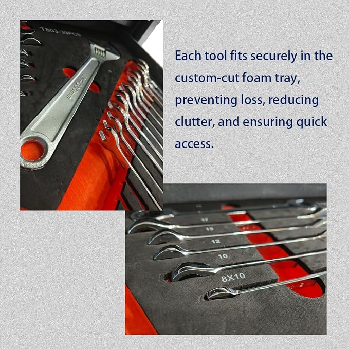 JZD 38 PCs Wrench Tool Set in Foam Storage Tray, for Mechanic Garage Repair Shop Workshop