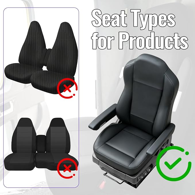 Heavy Duty Seat Covers for Kenworth T680 T880 W990 2015-2025, Custom Fit Front Truck Seat Cover with 17" Armrest, PU Leather with Non-Slip - Black