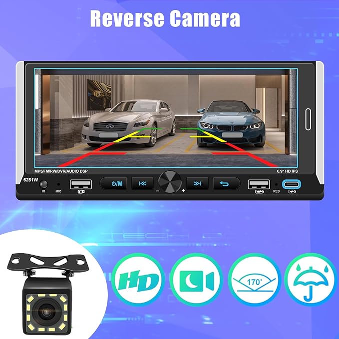 Wireless Apple CarPlay, Single DIN Car Radio, Car Stereo with 6.86" HD IPS Touchscreen, Bluetooth 5.2, Android Auto, Dual USB & Fast Charging, Backup Camera, FM Radio, DSP EQ Audio Subwoofer