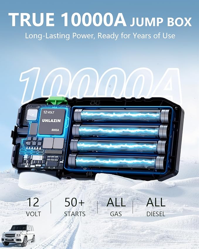 X8 10000A Portable Jump Starter with Force Start, All Gas & Diesel Engines | 12V Car Starter Jump Box & Battery Starter Booster, QC 3.0 Quick Charge, LED Light, Passenger Car, RV, ATV, Motorcycle