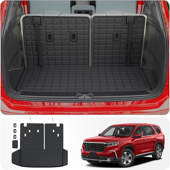 Trunk Mat Compatible with 2023-2026 Honda Pilot Cargo Mat Cargo Liner Trunk Liner Back Seat Cover Protector TPE All Weather 2025 Pilot Accessories (Trunk Mat with Backrest Mat)