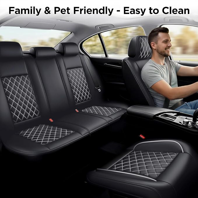 Fit Explorer Car Seat Covers for Ford Explorer 2007-2025 2026 - Luxury Leather, Anti-Slip, All-Weather Seat Cushions, Waterproof & Breathable, Airbag Compatible, Full 5-Seat Set(Whiteline)