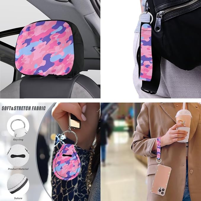 Camouflage Car Seat Covers Set of 13, Rainbow Camo Steering Wheel Cover Armrest Cover Seatbelt Covers Cup Mats, Modern Minimalism Easy to Install Car Seat Cover