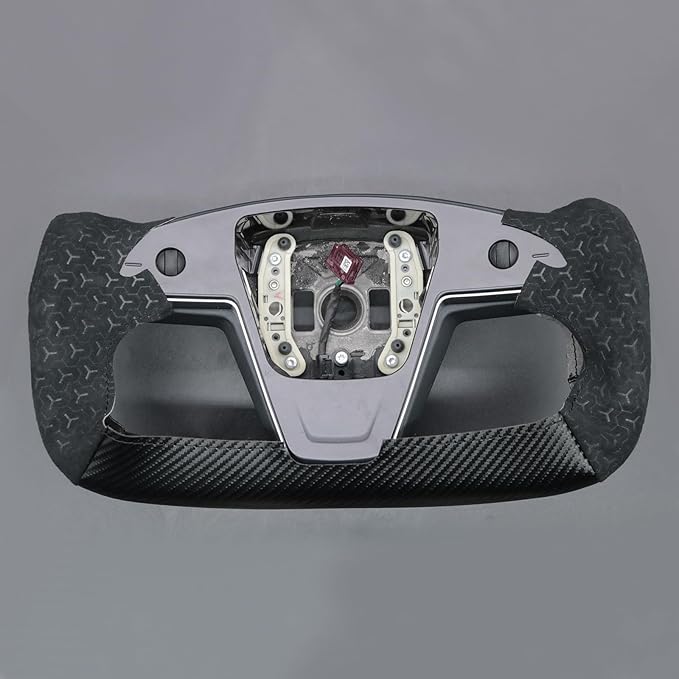 MEWANT DIY Matte PU Carbon Fiber Geom Embossed Athsuede Steering Wheel Cover for Tesla Yoke Model S 2021-2023 Model X