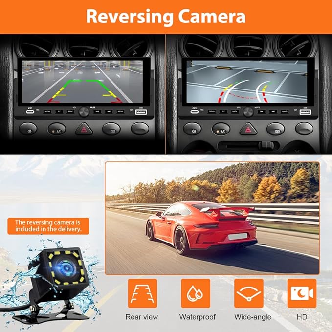 Single Din Car Stereo, 6.86 Inch CarPlay & Android Auto HD IPS Touchscreen Radio with Bluetooth with Backup Camera, Support USB Type-C Charging/USB/Mirror Link/Microphone/FM/EQ (B)