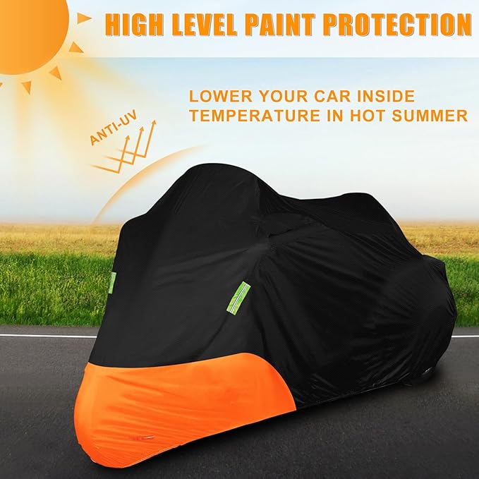 Waterproof Motorcycle Cover Replace for Harley Davidson Trike with Anti-Theft Lock Hole & Reflective Strips for Outdoor Rain Snow Protection
