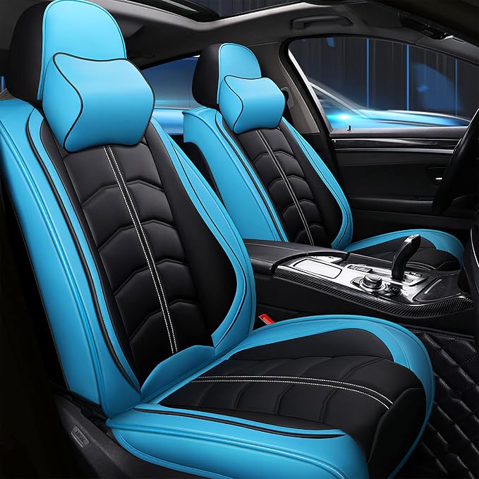 Car Seat Cover for 2 Seats Toyota Highlander 2001-2026, Durable Wear Resistant Waterproof Seat Cover, Breathable Premium Leather Vehicle Interior Accessories.(Luxury 2 Seats,Black Blue)