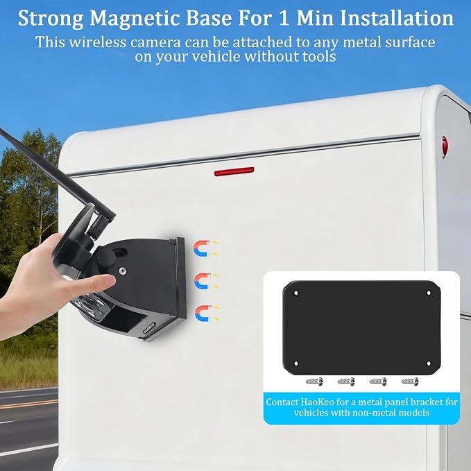 H10 WiFi Magnetic Solar Wireless Backup Camera Rechargeable Battery IP69 Waterproof 1080P Night Vision Rear View Camera No Wiring for Boat Travel Trailer/RV/Truck/Camper for iPhone iPad Android