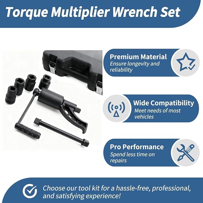 Heavy Duty Torque Multiplier Wrench - 1:64 Torque Wrench Set Labor Saving Lug Nuts Remover 1'' Drive 4800 NM with 7 PCS CR-V Sockets Set for Semi Truck & Rvs with Storage Case