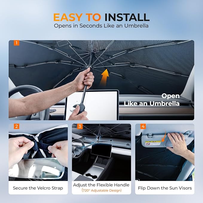 [2026 Upgraded] DooGooCoo Windshield Sun Shade Umbrella for Chevy Silverado [100% Sunlight Blocked, Cooling Ice Crystal] Sunshade for Car Windshield for Silverado Sun Shade 2019-2026.