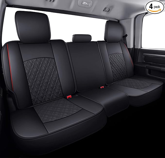 YIERTAI Car Seat Covers for Dodge Ram Fit 2009-2026 1500 2010-2026 2500 3500 Classic Bighorn Longhorn Laramie Tradesman Truck Red Rear