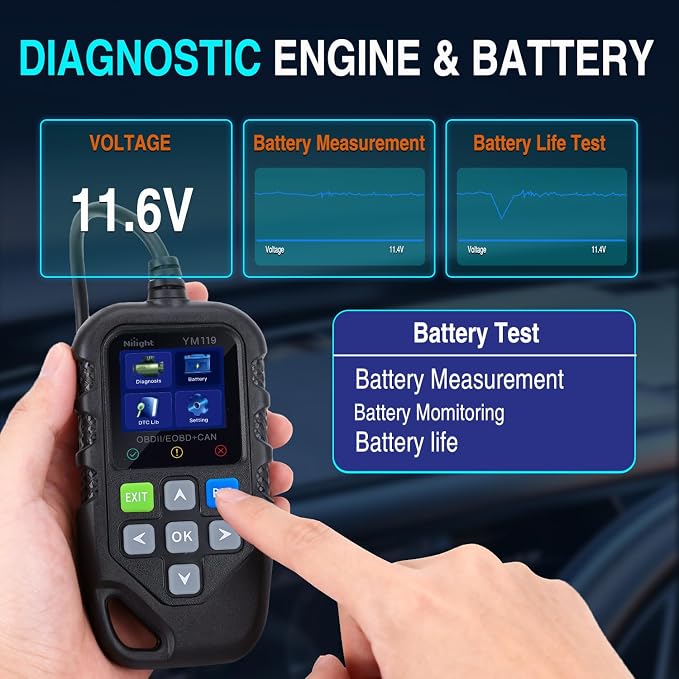 Nilight YM119 Portable Mini OBD2 Scanner - Pocket-Sized Color Screen Car Code Reader - Compact Plug & Play Engine Fault Diagnostic Tool for Emergency Roadside Check, Worldwide Compatibility