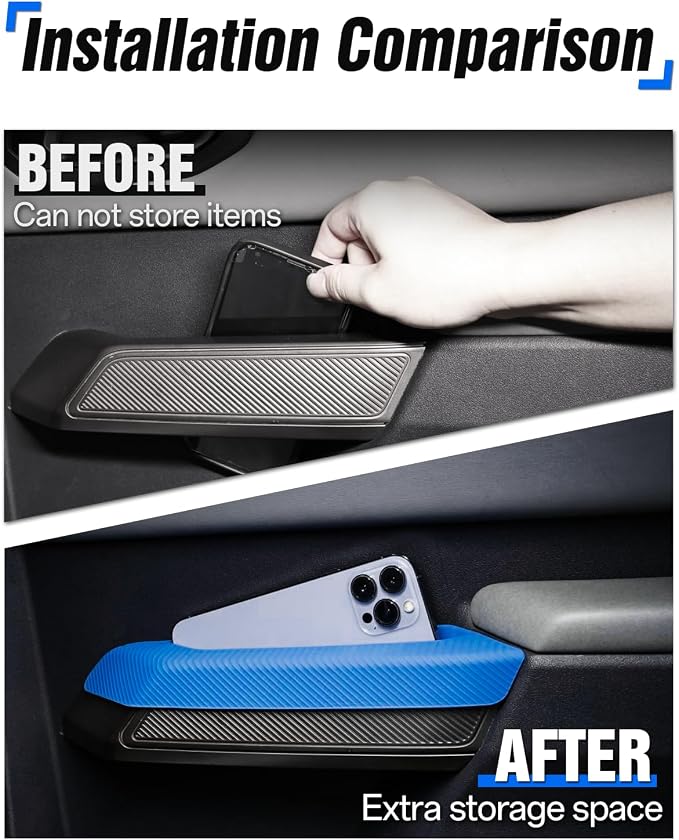 ROADER Front & Rear Door Handle Storage Organizer Compatible with Ford Bronco 2021-2025, Inner Insert Tray Box for Bronco Accessories 4-Door, Grab Create Car Storage Space by Handle Pocket 4PCS -Blue