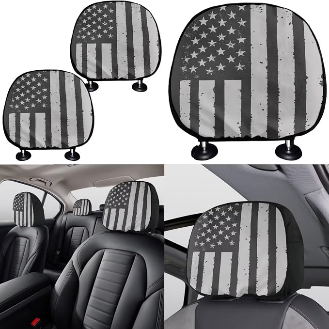 KEIAHUAN Patriotic American Flag Print Car Seat Covers with Steering Wheel, Gear Shift, Handbrake, Cup Holder, and Headrest Covers Auto Accessories Set Fit Most Van Sedan Truck SUV