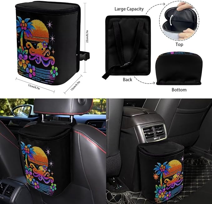 Forchrinse Hawaiian Octopus Car Seat Covers Full Set for Women Men Front Back Seat Cover Steering Wheel Cover Seatbelt Pads Handbrake Gearshift Cover Garbage Can 15Pack Auto Accessories