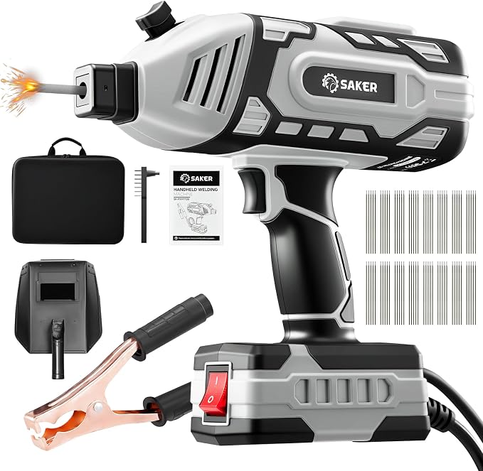Saker Portable Welder Handheld Welding Machine with 5-Level Current Adjustment, IGBT ARC Welder Gun with 80 Welding Rods, 110V Plug & Play for DIY Home Garage Metal Welding