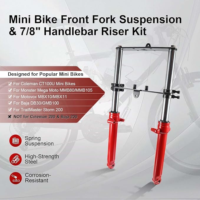 Mini Bike Front Fork Suspension & 7/8" Handlebar Riser Kit fit for Coleman CT100U for Monster Mega Moto MMB80 MMB105 80cc 105cc Motovox MBX10 MBX11 for Baja DB30 GMB100 TrailMaster Storm 200(Red)