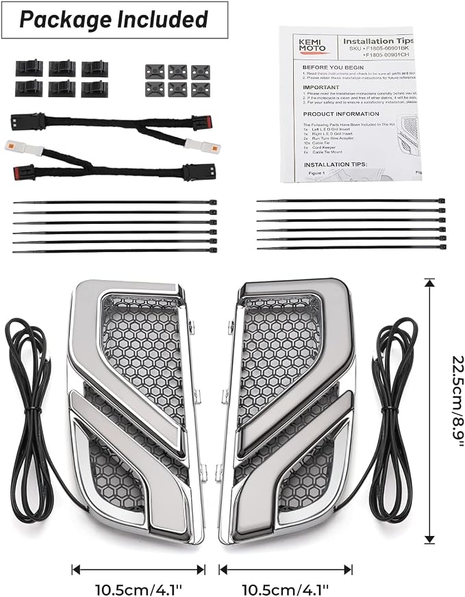 KEMIMOTO Motorcycle LED Turn Signal Running Light for Fairing Lower Grills Compatible with Touring Electra Glide Ultra Limited Road Glide 2014-2022 2023 2024 2025 1 Pair Chrome