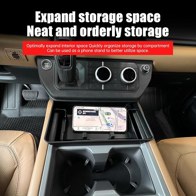 Console Storage Box for 2025-2026 Land Rover Defender 90 110 130 Upper Storage Compartment for Lower Center Console Organizer Tray Interior Trim Modification Accessories (Upper Storage Box)