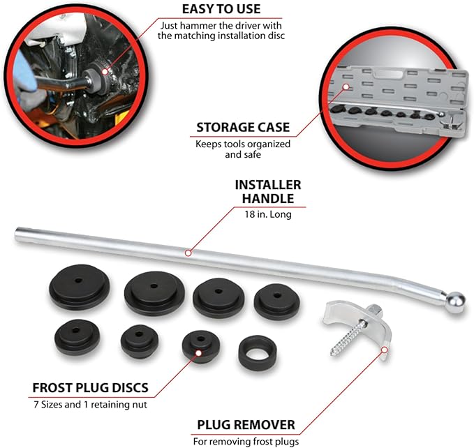 Performance Tool W89737 Frost Plug Installer & Remover Set (Freeze Plugs) With Blow Mold Case