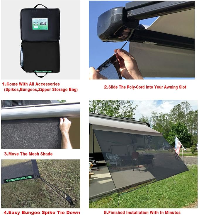 Leaveshade RV Awning Sunshade Screen 10' X 10' 3'' (Fit for 11' Awning) Mesh Sun Shade Block Front Glare Motorhome Camper Trailer Awning Shade UV Sunblocker Sunscreen - 3 Year Warranty (Black)