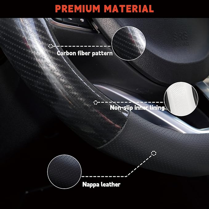 Steering Wheel Cover for Toyota Camry, Tacoma, RAV4, Corolla, Highlander, Sienna, Avalon, Prius, Standard Size 14.5-15" (Glossy Carbon Fiber)