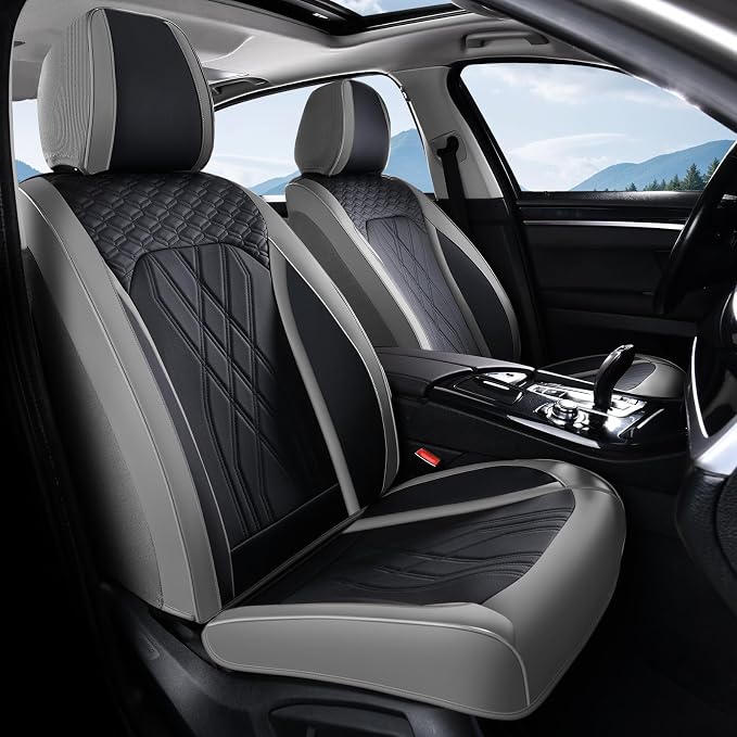 FLORICH Leather Seat Covers for Cars Front and Rear Car Seat Cover Premium Car Seat Protector Luxury Automotive Seat Covers Full Set Universal Fit for Most Car Truck SUV, Gray&Black