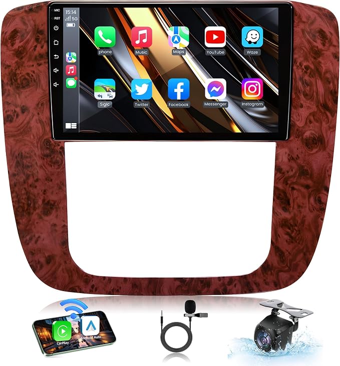 Car Radio for Chevy Silverado Tahoe Suburban GMC Yukon Sierra 2007-2013: 9" IPS Touch Screen Stereo Build-in GPS Wireless CarPlay/Wired Android Auto Backup Camera/DSP/SWC 5G WiFi FM